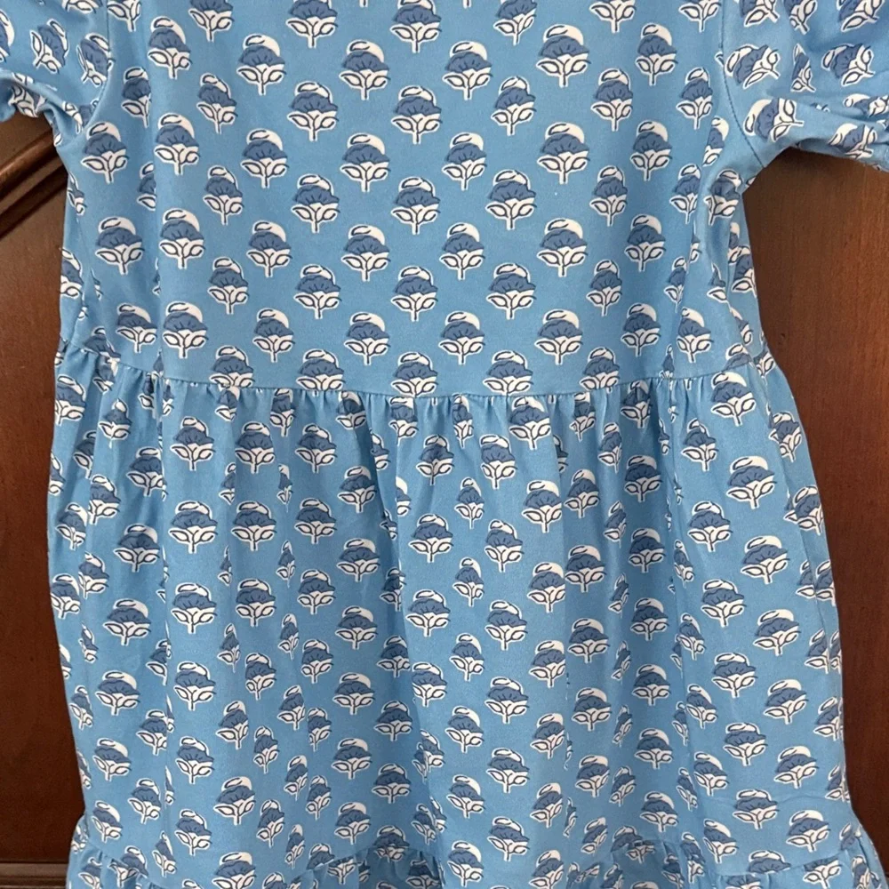 BISBY Girls Blue Print Dress Size 5 Puff Sleeve Cotton Boutique Dress